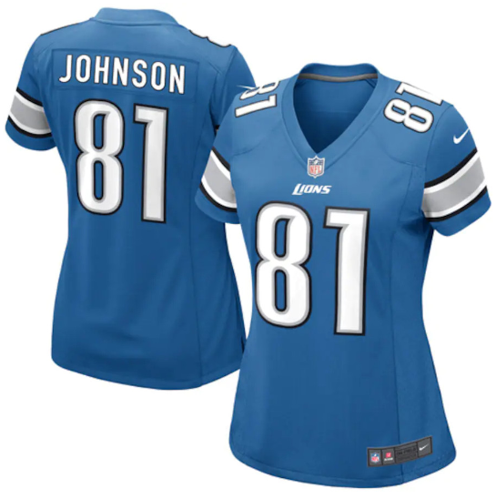 Women's Detroit Lions #81 Calvin Johnson Blue Vapor Limited Stitched Football Jersey(Run Smaller)